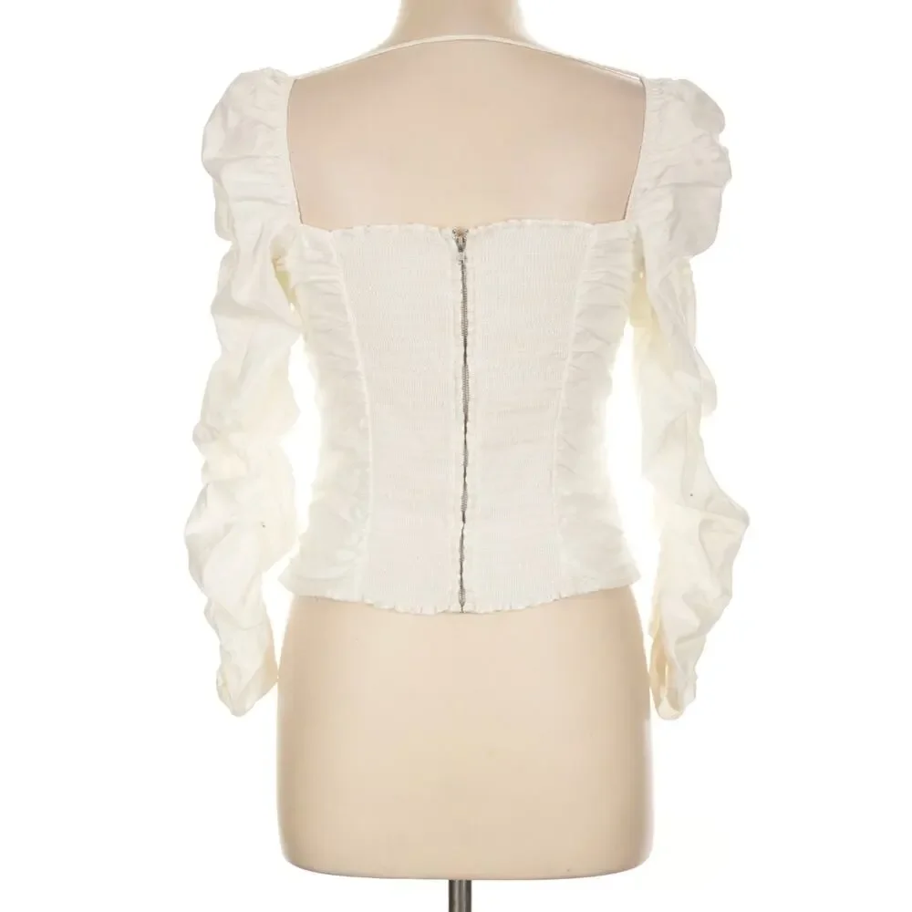Reformation White Cotton Joi Puff Sleeve Blouse Top Size 12 Feminine Romantic